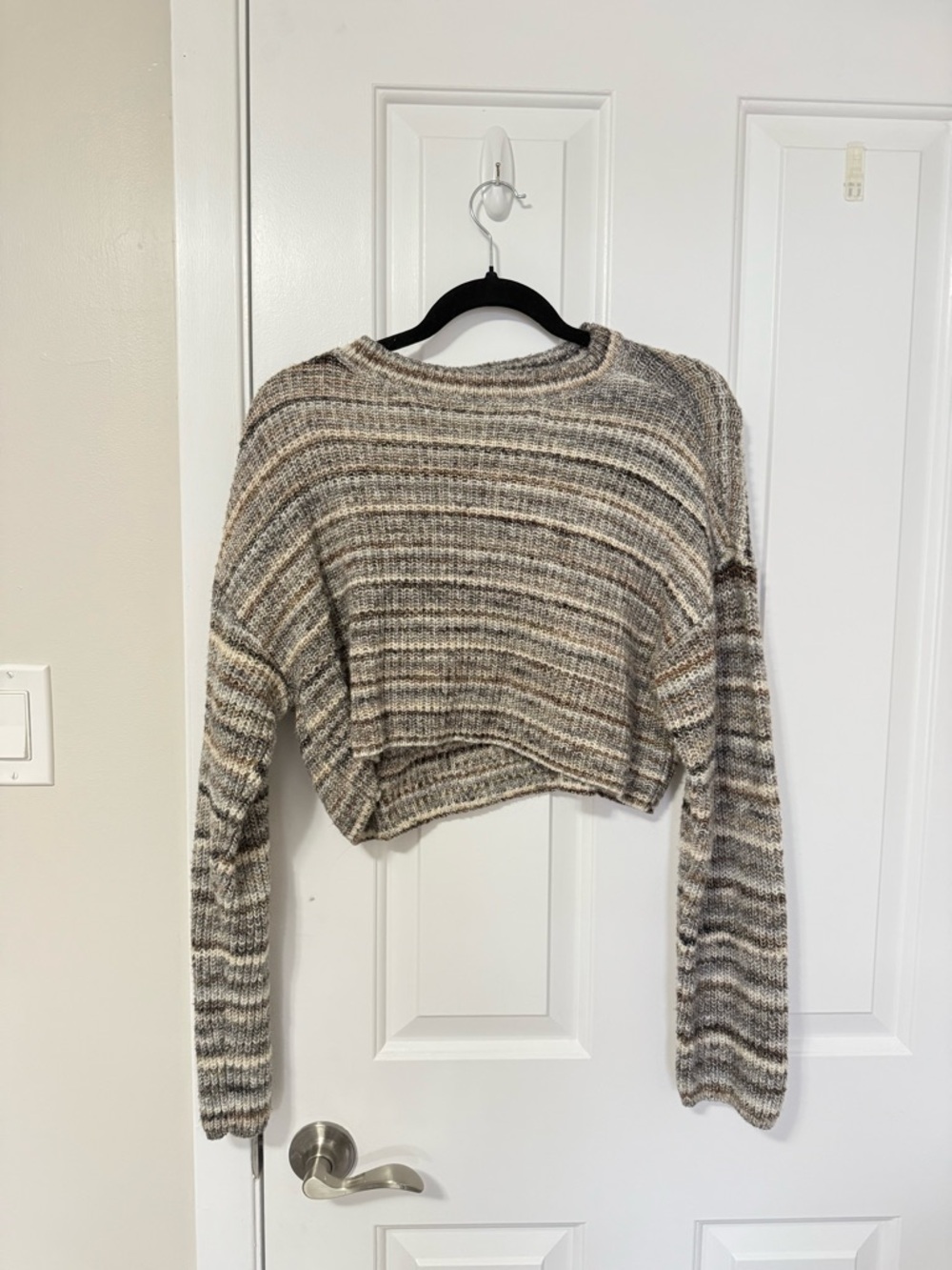 Garage Striped Cropped Sweater in Beige and Gray